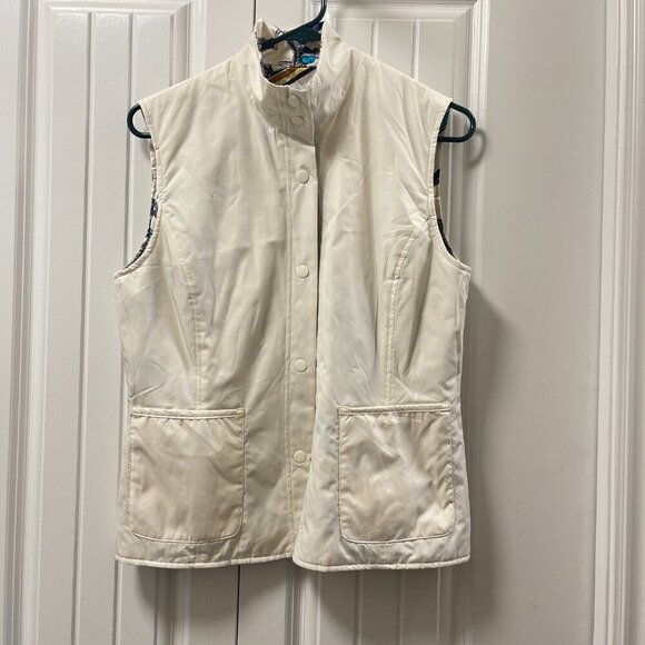 Vintage Reversible Quilted Button-Up Vest White & Blue Pattern - Picture 5 of 13